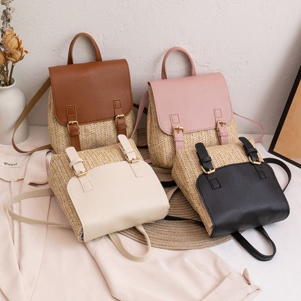 Trend PU Leather Straw Backpac - Luxury Bags Vintage recension och pris
